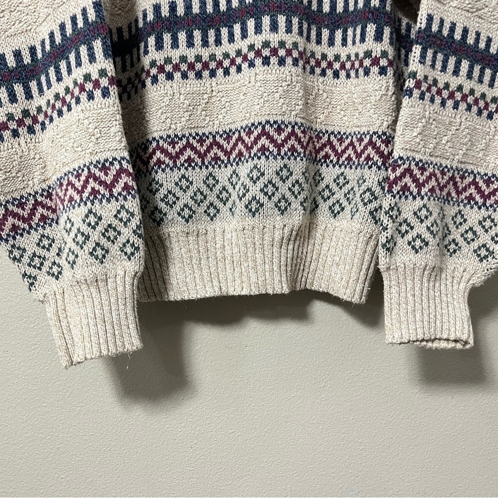 Vintage Cambridge Sweater Mens Medium Geometric Iceland Wool Jumper Grandpa - Picture 5 of 6
